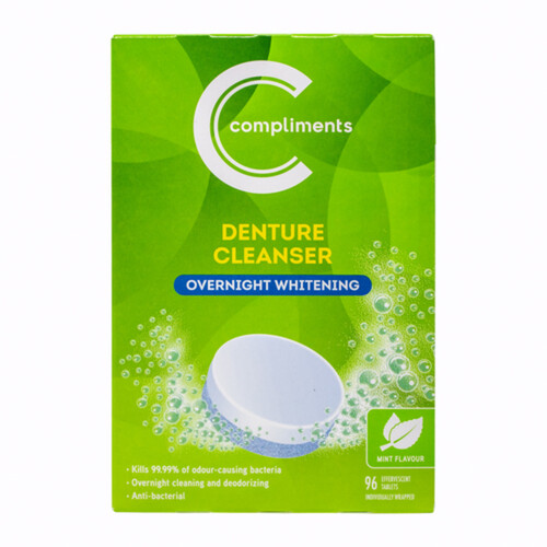 Compliments Overnight Denture Cleanser Mint 96 Count