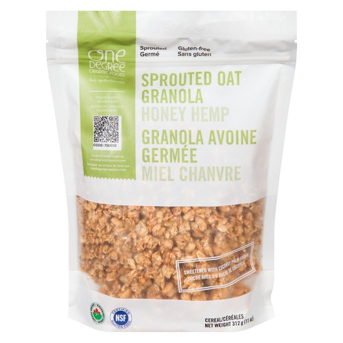 One Degree Organic Foods Sprouted Oat Granola Honey Hemp 312 g