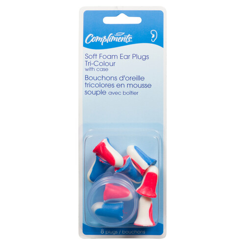 Compliments Soft Foam Ear Plugs Tri Color 8 EA