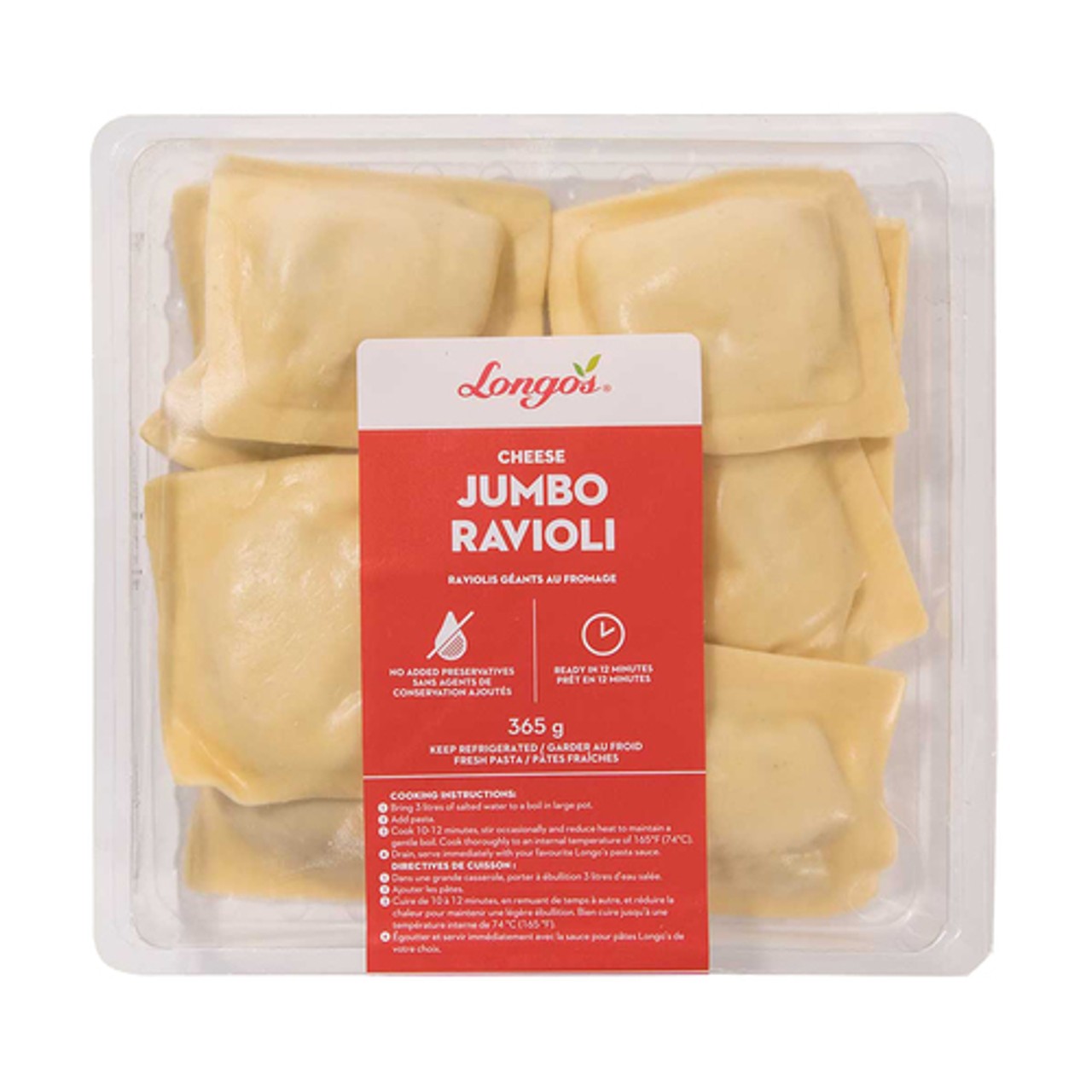Longo's Fresh Ravioli Cheese Jumbo 365 g - Voilà Online Groceries & Offers