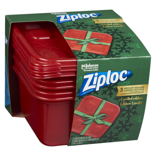 Ziploc Holiday Red Container Medium Square 3 EA