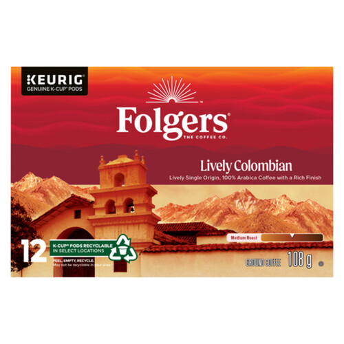Folgers Coffee Pods Lively Colombian Medium Roast 12 K-Cups 108 g
