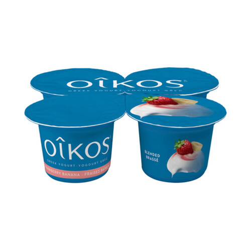 Oikos Greek Yogurt Strawberry-Banana Flavour Blended 2% 4 x 100 g