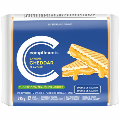 Compliments Thin Sliced Process Cheese Cheddar 12 Slices 225 g