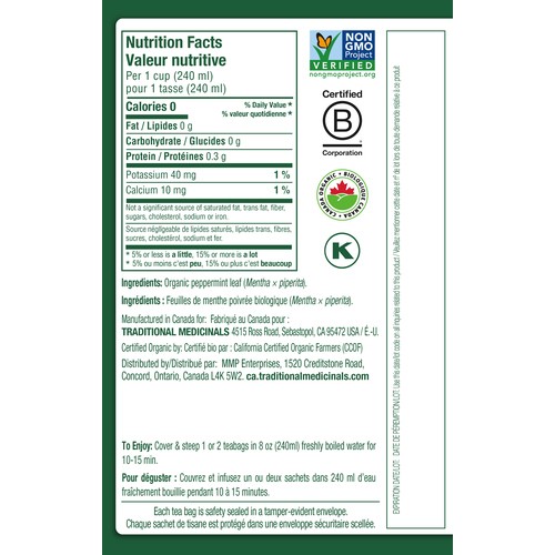 Traditional Medicinals Organic Herbal Tea Peppermint 16 Tea Bags