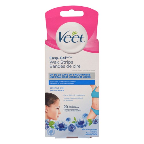 Veet Wax Strips Easy Gel Face Bikini and Underarms For Sensitive Skin 20 Strips