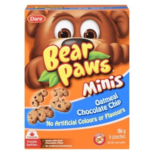 Dare Bear Paws Soft Cookies Minis Oatmeal Chocolate Chip 6 Pouches 186 g