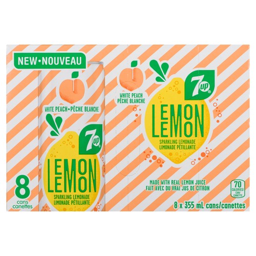 7Up Lemon Lemon Sparkling Lemonade White Peach 8 x 355 ml (cans)