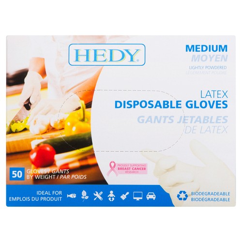 Hedy Medium Latex Disposable Gloves 50 Gloves
