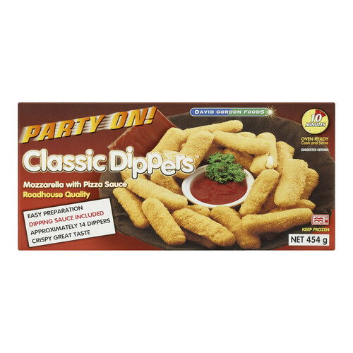 David Gordon Foods Party On! Frozen Classic Dippers Mozzarella With Pizza Sauce 454 g