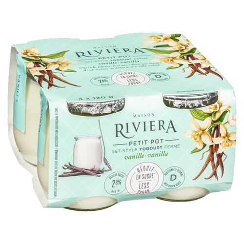 Riviera Less Sugar Set-Style 2.8% Yogurt Vanilla 4 x 120 g