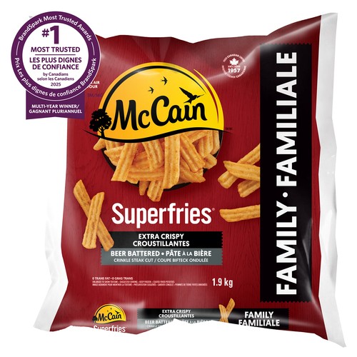 McCain Frozen Superfries Extra Crispy Crinkle Steak Cut Beer Battered 1.9 kg