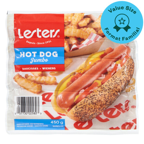 Lesters Hot Dog Wieners Jumbo 450 g