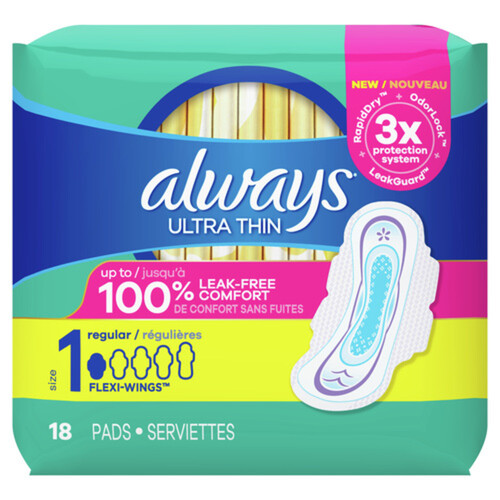 Always Ultra Thin Pads Size 1 With Wings Regular 18 Count