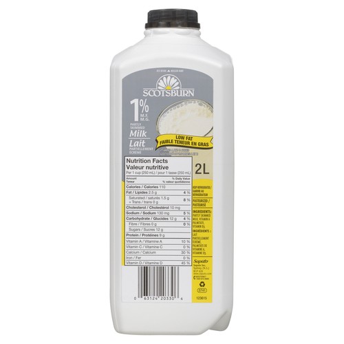 Scotsburn 1% Milk Jug Partly Skimmed 2 L