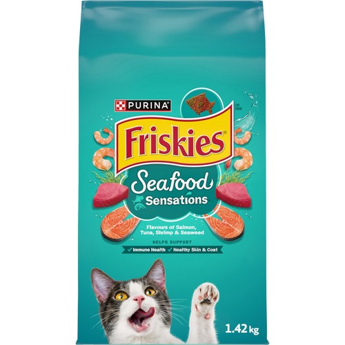 Friskies Seafood Sensations Dry Cat Food Tuna Salmon Shrimp Crab Seaweed 1.42 kg