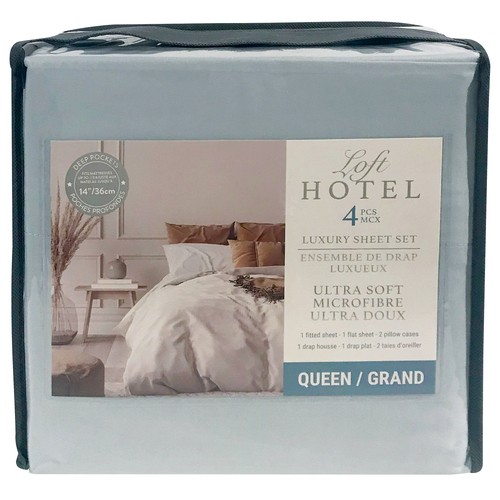 Loft Hotel Bed Sheet Set Blue Queen 4 Piece 1 Count