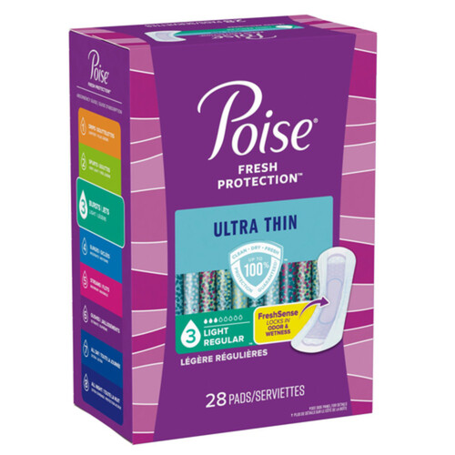 Poise Ulta Thin Pads Light Absorbency Regular 28 Count