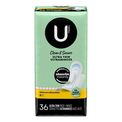 U by Kotex Clean & Secure Ultra Thin Pads Regular With Wings 36 Count