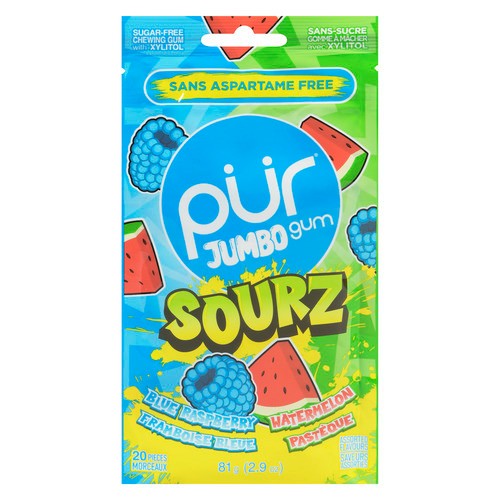 Pür Sugar-Free Chewing Gum with Xylitol Jumbo Sourz 20 Pieces 81 g