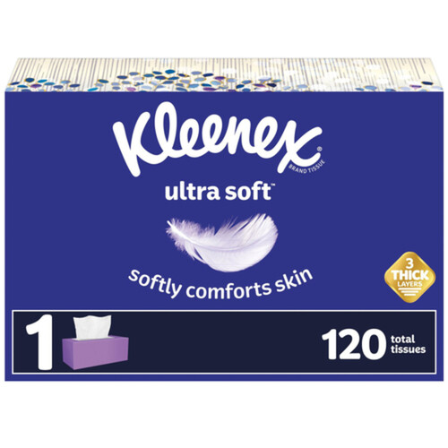 Kleenex Facial Tissues Ultra Soft 3-Ply 1 Flat Box x 120 Sheets