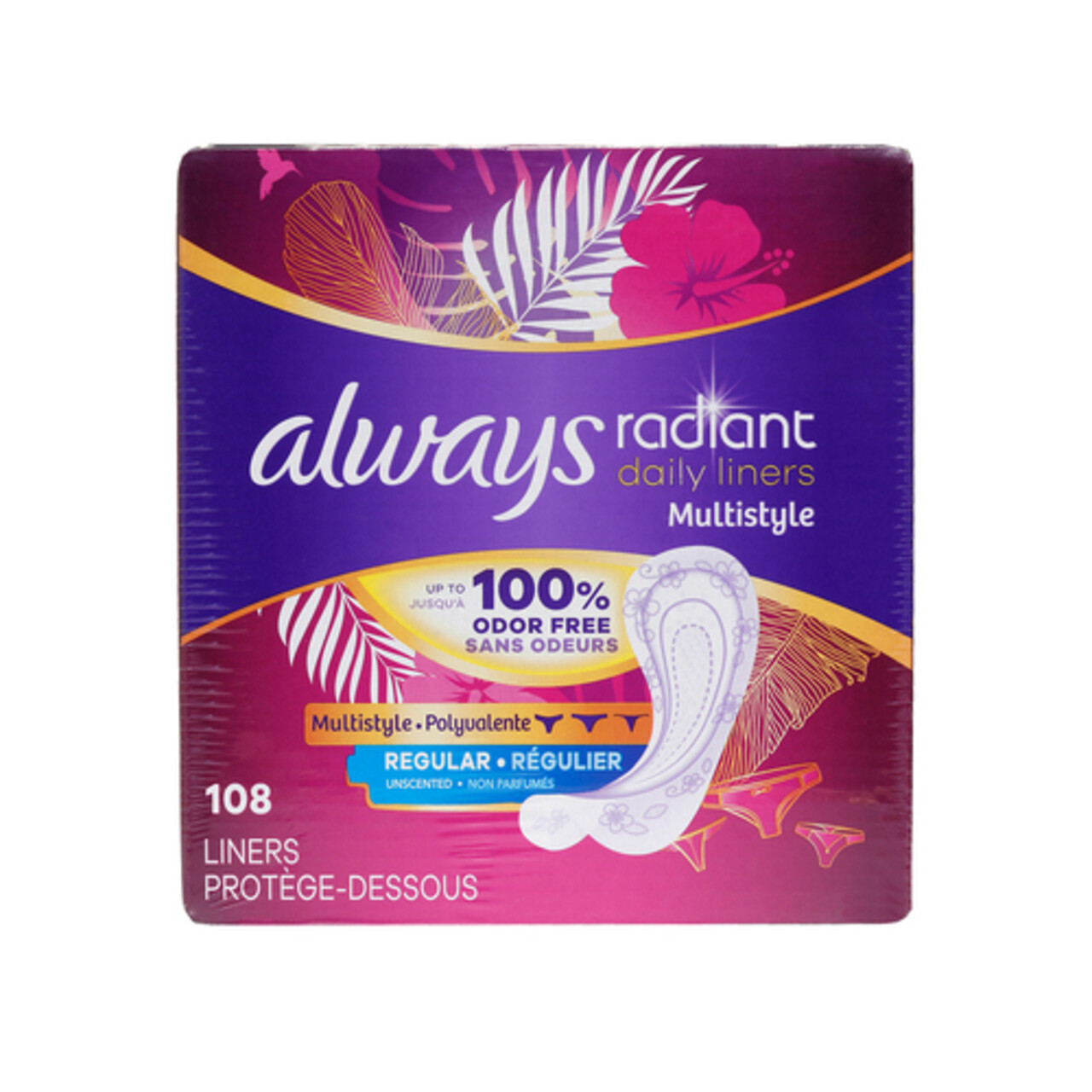 Always Radiant Liners Regular Multistyle Unscented 108 Count Voilà