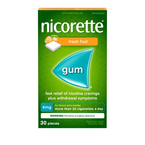 Nicorette Anti Smoking Aid 4 mg Nicotine Gum Fresh Fruit 30 Count
