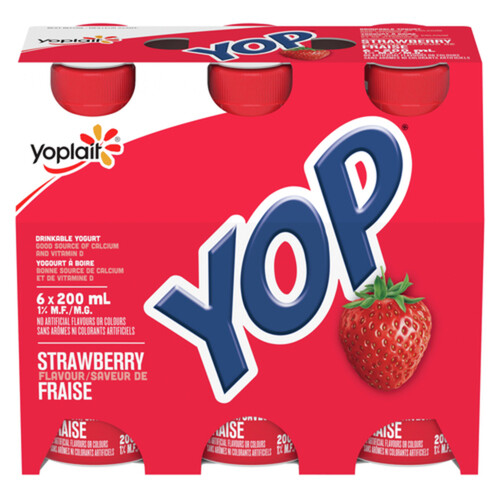 Yop by Yoplait 1% Drinkable Yogurt Strawberry Flavour 6 x 200 ml - Voilà  Online Groceries & Offers
