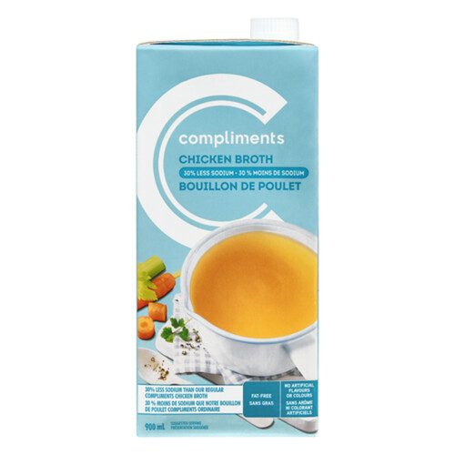 Compliments Broth Chicken Less Salt 900 ml