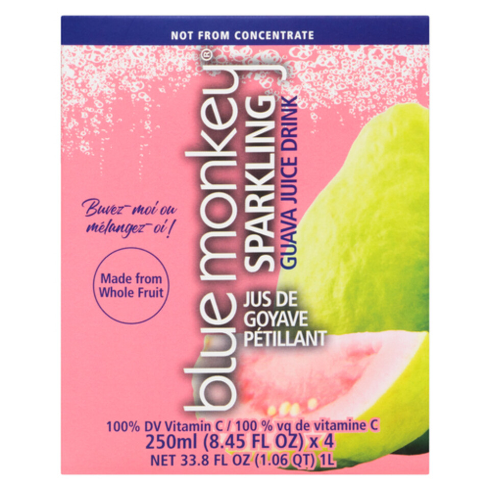 Blue Monkey Sparkling Juice Guava 4 x 250 ml (cans) Voilà Online