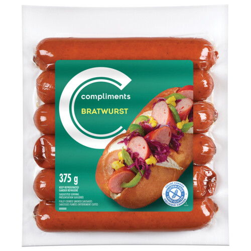 Compliments Gluten-Free Fully Cooked Sausage Smoked Bratwurst 375 g