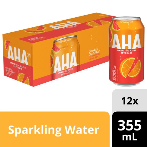 Aha Sparkling Water Orange Grapefruit Fridge Pack 12 x 355 ml (cans)