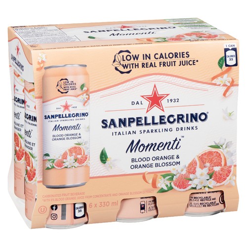 San Pellegrino Momenti Carbonated Blood Orange & Orange Blossom 6 x 330 ml (cans)