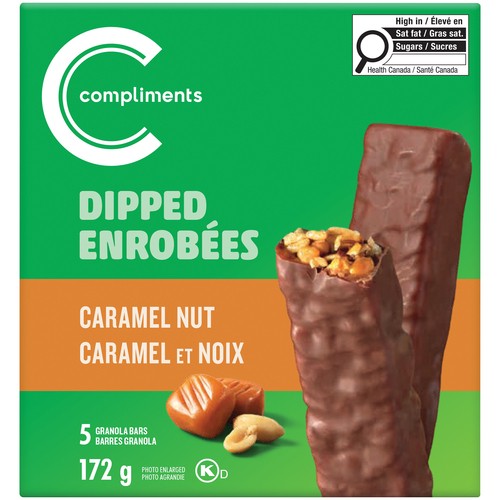 Compliments Granola Bars Dipped Caramel Nut 172 g