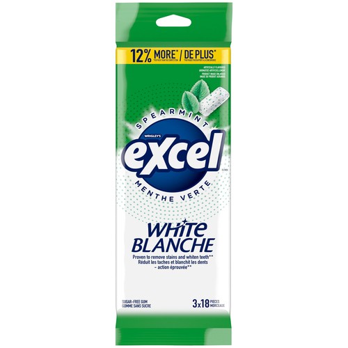 EXCEL Sugar Free Teeth Whitening Chewing Gum White Spearmint Flavoured Pack of 18 Pieces 3 EA