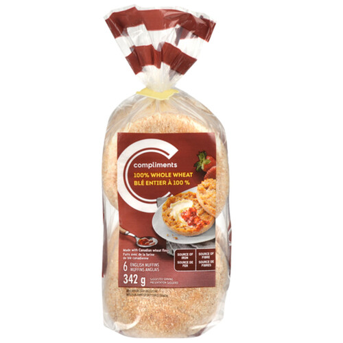 Compliments 100% Whole Wheat 6 Pack English Muffins 342 g