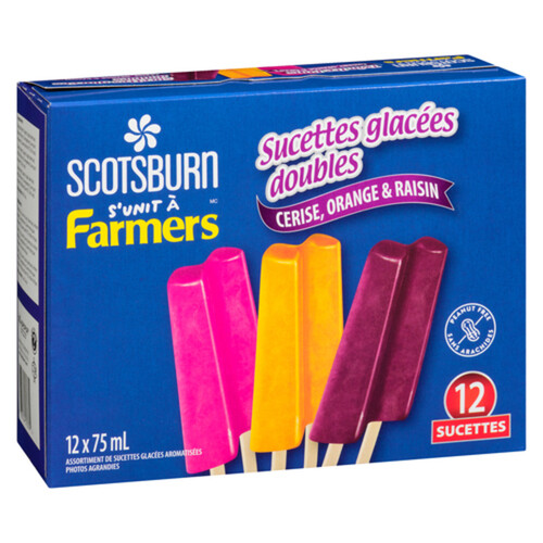 Scotsburn Ice Pops Twin Orange Cherry Grape 12 x 75 ml