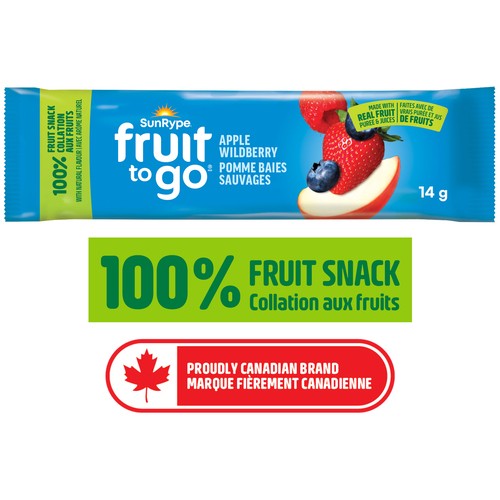SunRype Fruit To Go Vegan 100% Fruit Snack Apple Wildberry 14 g
