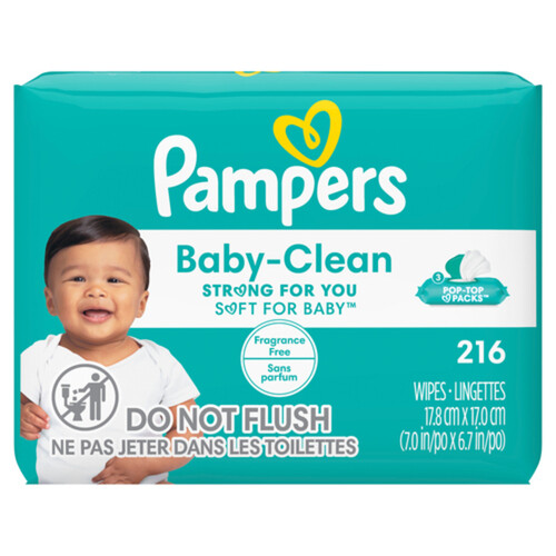 Pampers Baby Wipes Fragrance-Free Pop-Top 216 Count