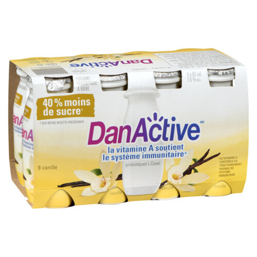 DanActive Yogurt Drink, Vanilla Flavour, 93ml (Pack of 8) - Drinkable yogurt