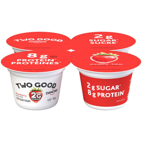 Two Good Low Sugar Yogurt Strawberry 2 g sugar 8 g protein 4 x 95 g