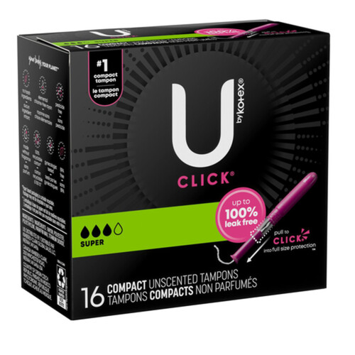 U by Kotex Click Compact Tampons Super Absorbency Unscented 16 Count