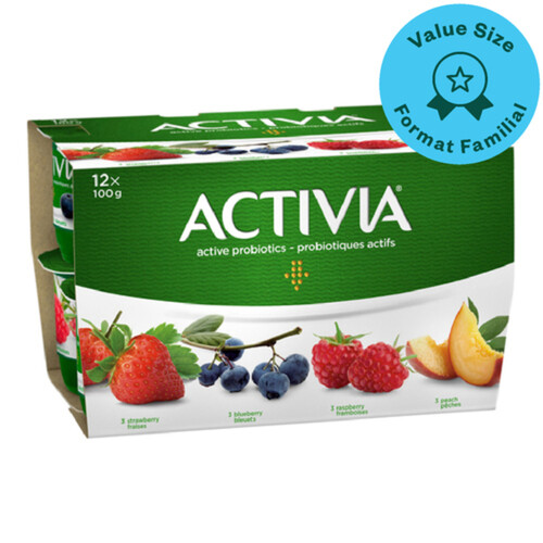 Activia Probiotic Yogurt Strawberry/Blueberry/Raspberry/Peach Flavour 12 x 100 g