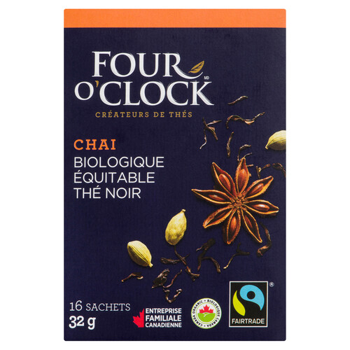 Four O'Clock Organic Tea Chai Black 16 Tea Bags