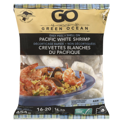 Green Ocean Frozen Pacific White Shrimp Easy Peel 16-20 Count 454 g