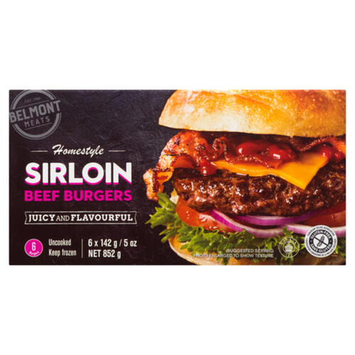 Belmont Gluten-Free Frozen Beef Burgers Home Style Sirloin 852 g