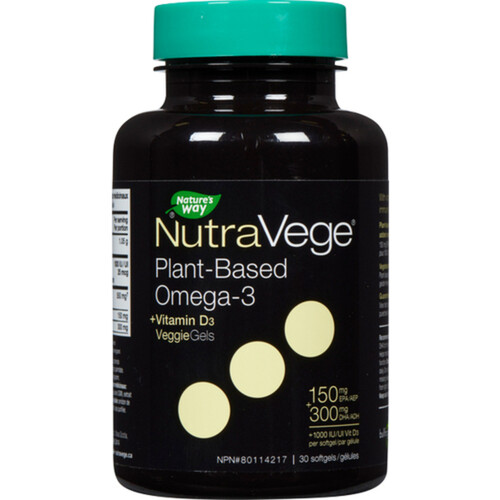 Nature's Way NutraVege Plant Based Omega-3 + Vitamin D3 Softgels 30 Count