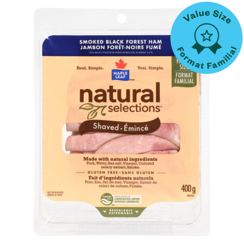Maple Leaf Natural Selections Deli Ham Smoked Sliced Black Forest Family Size 400 g