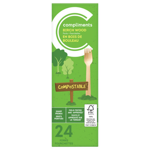 Compliments Compostable Fork Birch Wood 24 Pack