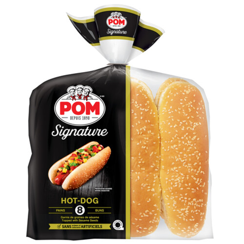 POM Hot Dog Buns Steamed Ultra Moist Sesame Seeds 7 Inch 8 EA